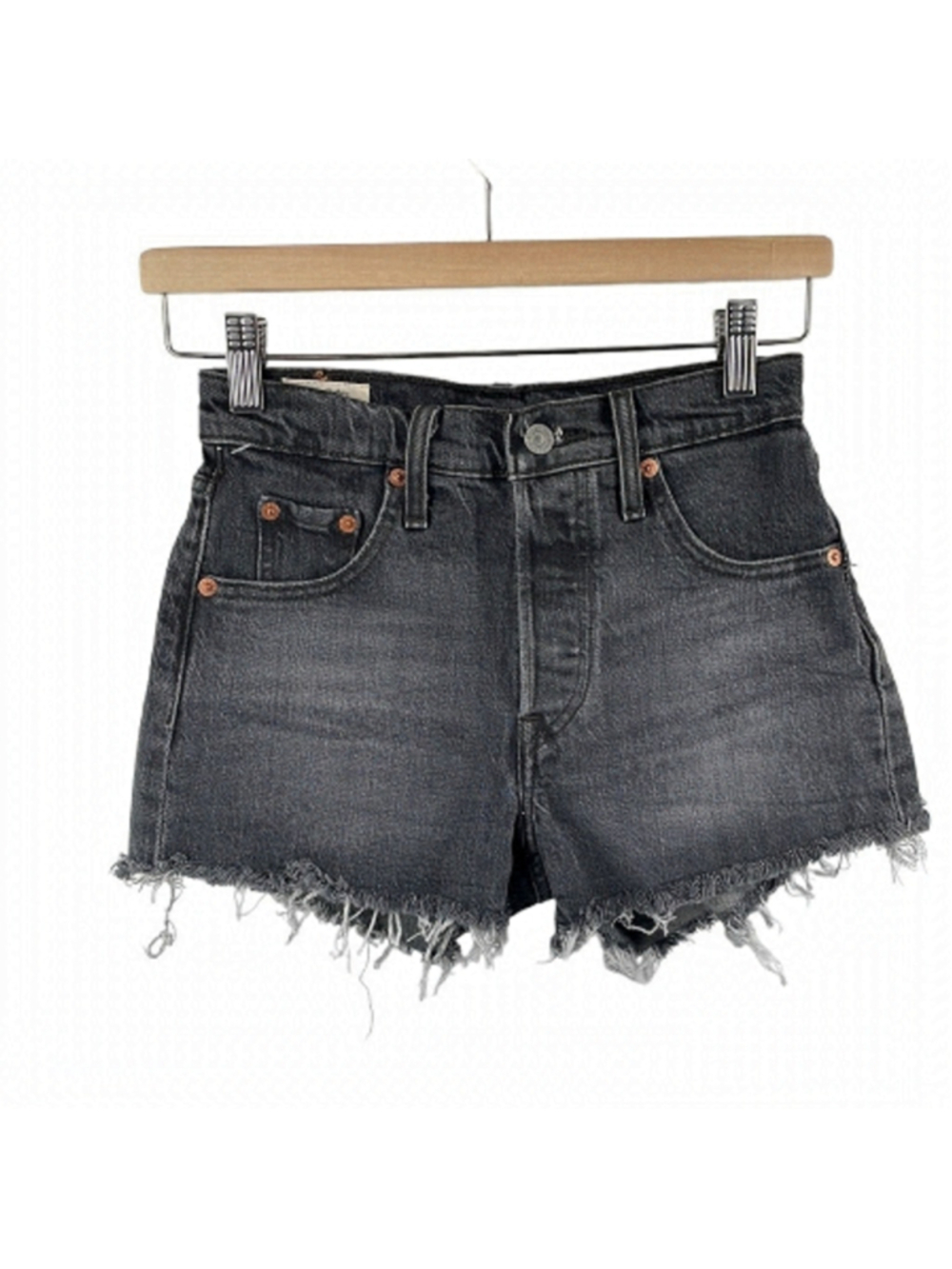 Levi's premium high-rise cutoff jean shorts black summer vacation sz 23